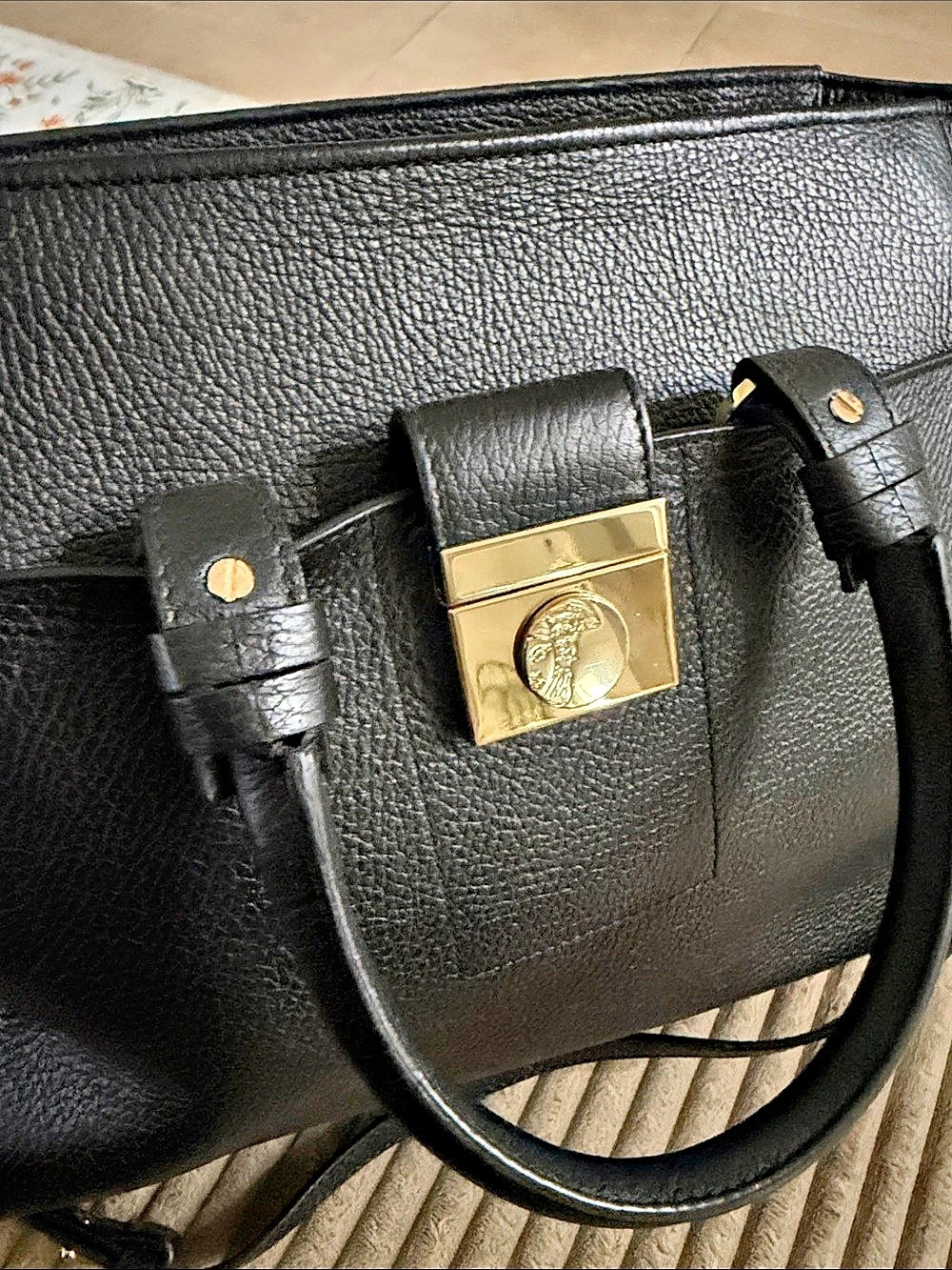 Versace Black Tote Bag with Gold-Tone Clasp